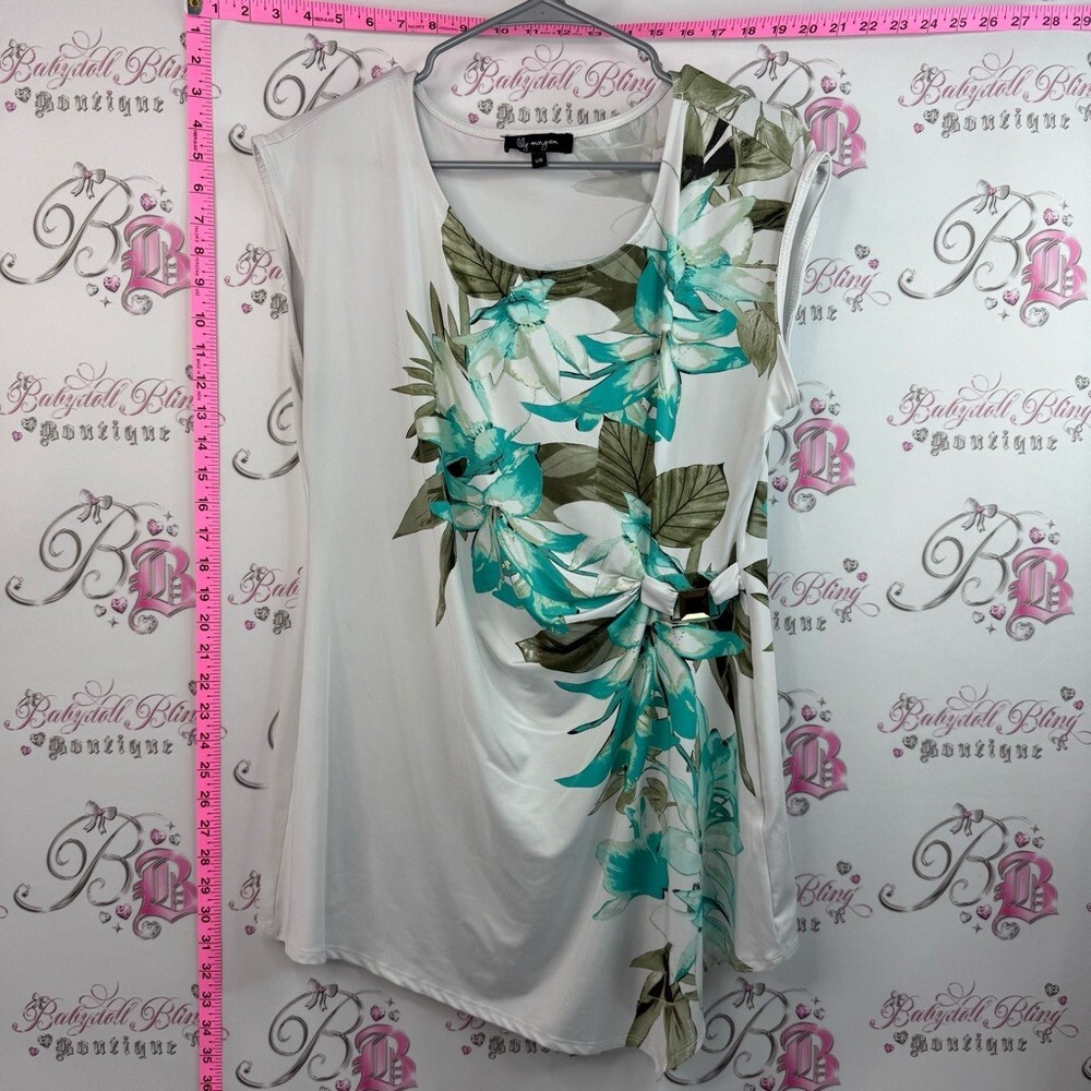 Lily Morgan tank top fairy hem White Sleeveless Top with Teal & Olive Floral